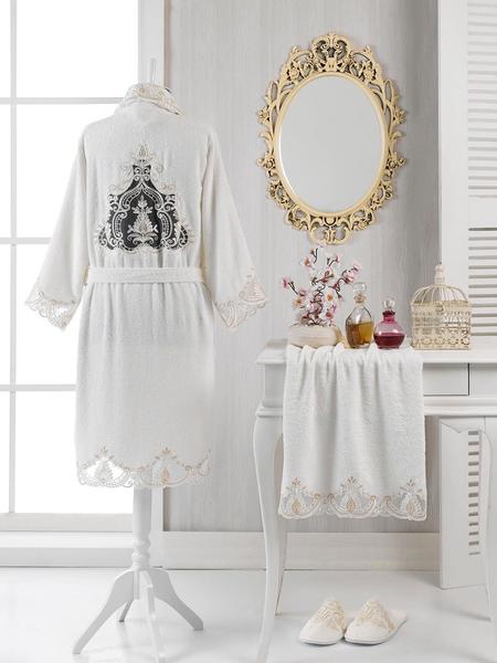 Fransız Güpürlü Fulya Bambu Balayı Bornoz Seti