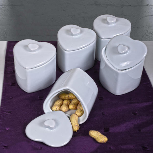 Beyaz Kalp Baharat Takımı 8 Cm 5 Adet | Keramika