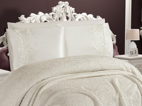 Happy French Guipure Doppeldecken-Set Creme