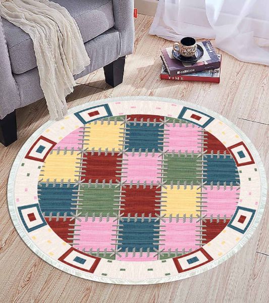 Birkilim Yuvarlak Yıkanabilir Dekoratif Halı İpeksi Kaymaz Taban | MLN-IP-YU-HT-568