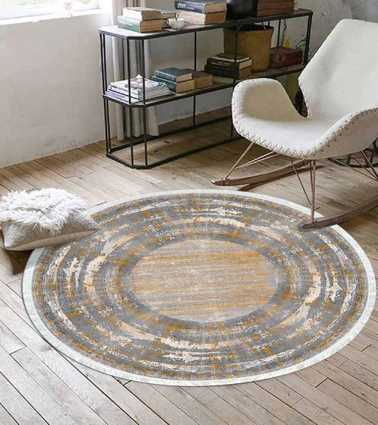 Birkilim Yuvarlak Yıkanabilir Dekoratif Halı İpeksi Kaymaz Taban | MLN-IP-YU-HY-1297