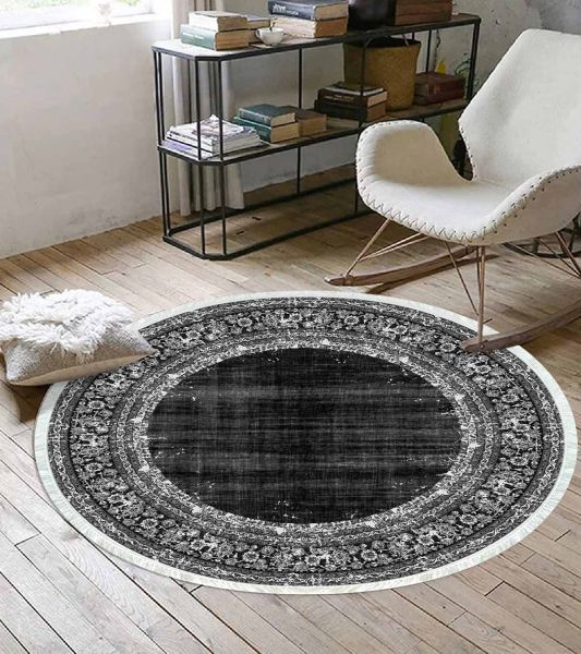 Birkilim Yuvarlak Yıkanabilir Dekoratif Halı İpeksi Kaymaz Taban | MLN-IP-YU-HT-124