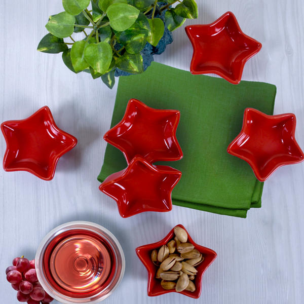 Red Mini Star Apéritif / Sauce 8 cm 6 pièces | Keramika