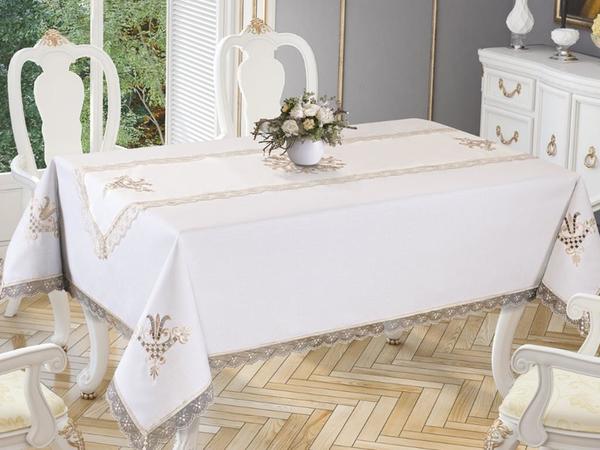 Nappe et chemin de table en dentelle brodée Lale 2 pièces