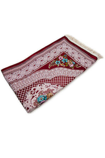 سجادة صلاة مبطنة - نمط وردة - لون أحمر