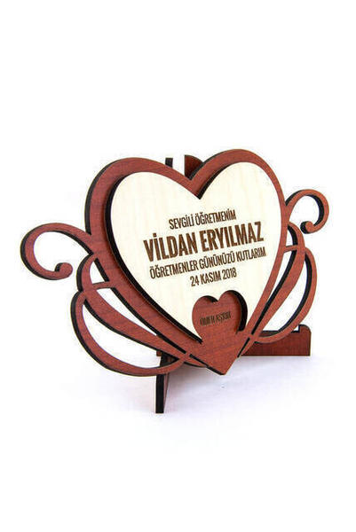 شارة اسم هدية مع جهاز سطح مكتب خشبي