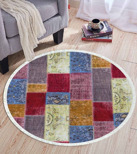 Birkilim Yuvarlak Yıkanabilir Dekoratif Halı İpeksi Kaymaz Taban | MLN-IP-YU-HT-679