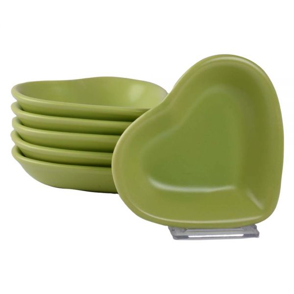 Mat Yeşil Kalp Çerezlik 6 Adet 14 Cm | Keramika