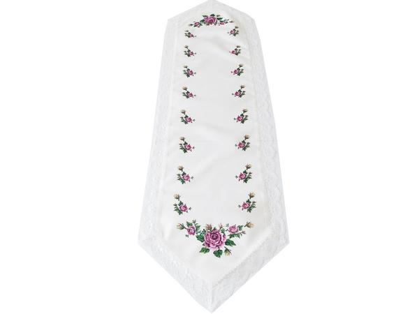 Kanaviçe Baskılı Güpürlü Runner Lila