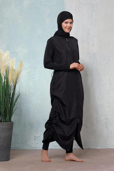 Haşema N-8019-19 Şems Siyah Tam Kapalı Tesettür Mayo