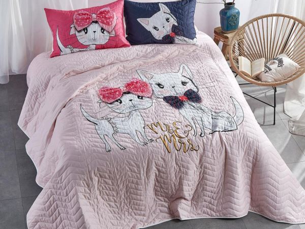 Çeyizdiyarı Pisy Kapitoneli Çift Kişilik Yatak Örtüsü Pudra