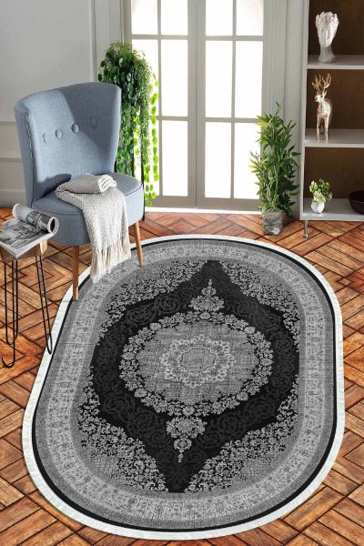 Birkilim Oval Yıkanabilir İpeksi Kaymaz Taban Dekoratif Halı | MLN-IP-O-HT-998