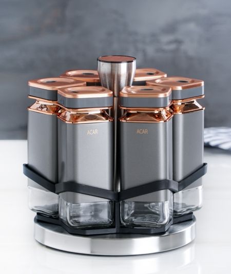 6Lı Döner Standlı Cam Baharat Seti