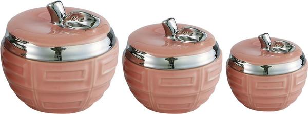 Dekonaz 3'lü Vazo Seti Elma Şekil | Pembe Gümüş