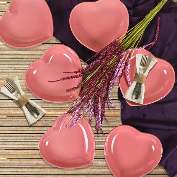Pembe Kalp Yemek Tabağı 20 Cm 6 Adet | Keramika