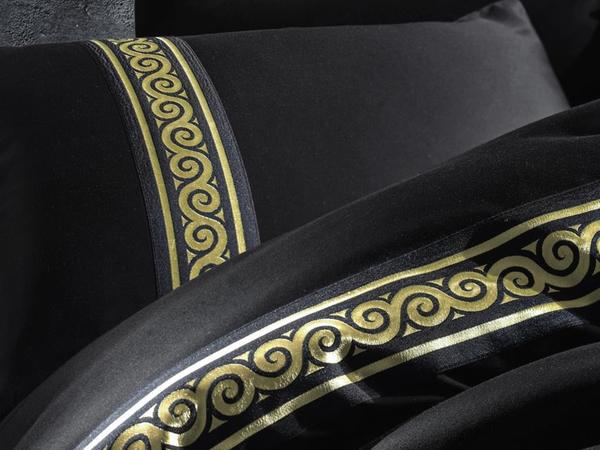 Ensemble de housse de couette double Cottonbox Brode Satin Royal Noir