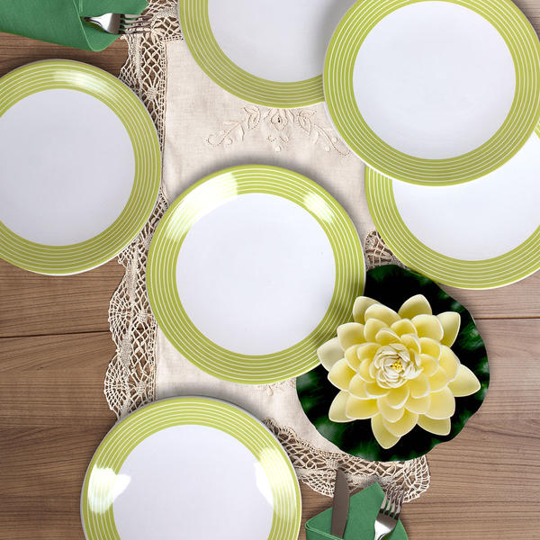 صحن كيك مقلم أخضر وأبيض 20 سم 6 قطع | كيراميكا