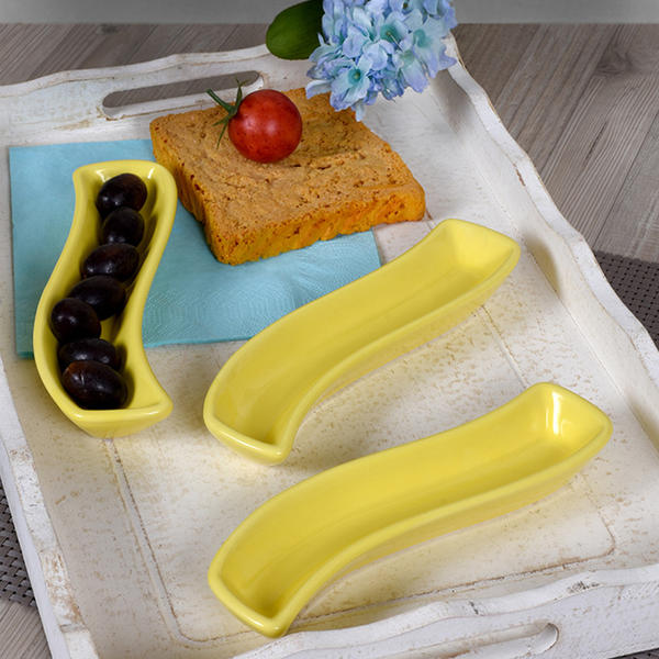 Sarı İvory Zeytinlik 3 Adet | Keramika