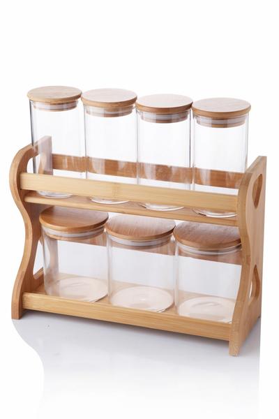 Queen's Kitchen | Bambu Standlı Lüx Büyük 7'li Baharat Takımı