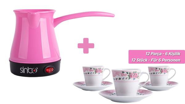 Sinbo Pembe Elektrikli Türk Kahve Makinesi & Almina 6'lı Türk Kahve Seti