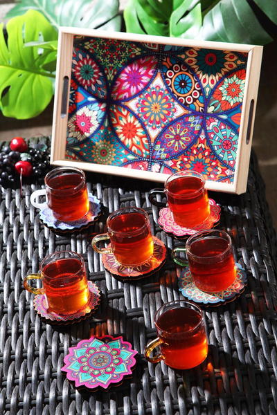 Queen's Kitchen | Çini Desen Tepsili 13 Parça Çay Seti