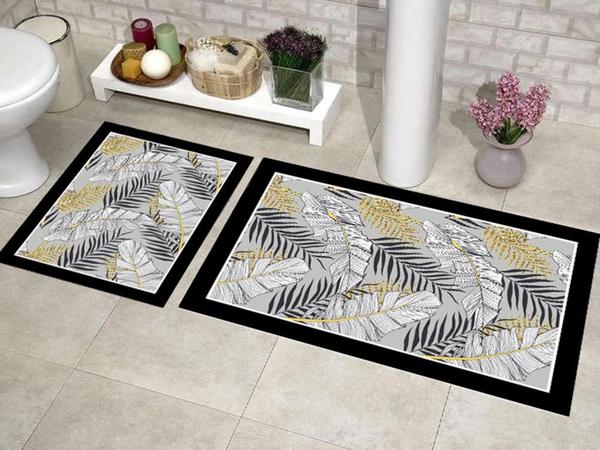 Elit Lux Rechteckiges 2-teiliges Badematten-Set Blattgrau