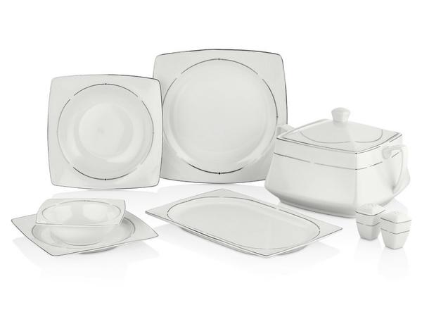 Taç Ekru Serisi Riven 60 Parça Yemek Takımı | Kare | Platin | 12 Kişilik | TAC-2096