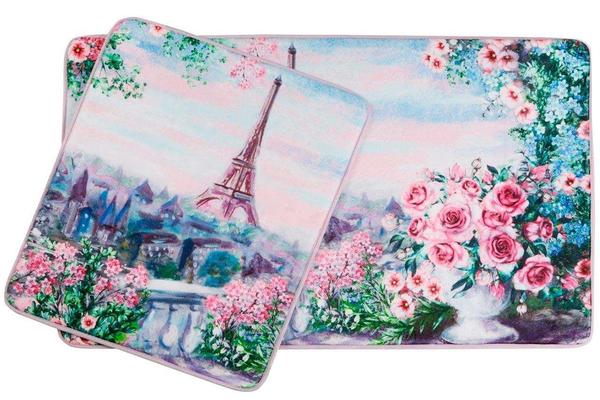 Almina Vintage Banyo Seti 2 Parça Pembe Paris Desenli