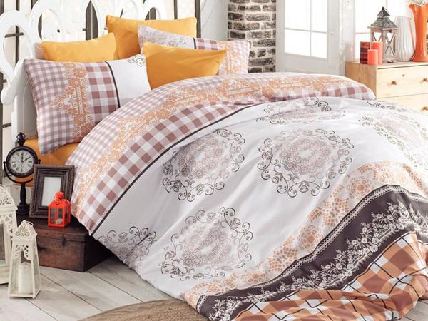 Ensemble housse de couette double 100% coton Nazenin Marron | Meilleure classe