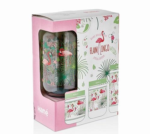 Bayev | Flamingo Desenli 3 Boy Cam Kavanoz Seti