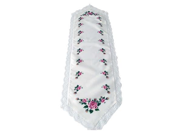 Cross Stitch Printed Laced Runner Pink