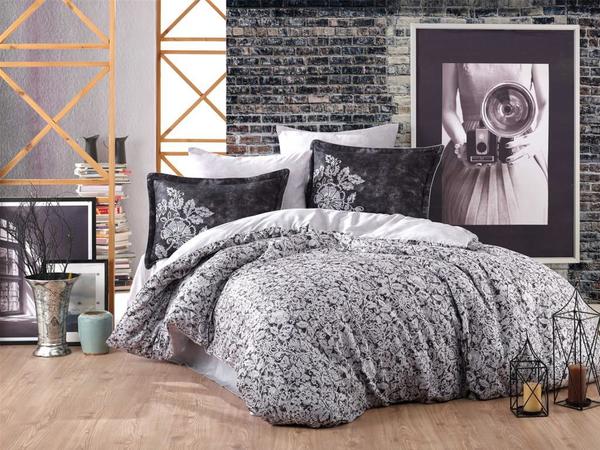 Elvira Pamuk Saten Çift Kişilik Nevresim Takımı Siyah | Hobby