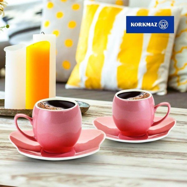 Korkmaz 6'lı Freedom Kahve Fincan Seti 12 Parça | Pembe | A8663