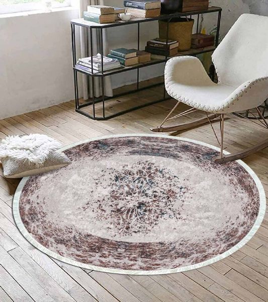 Birkilim Yuvarlak Yıkanabilir Dekoratif Halı İpeksi Kaymaz Taban | MLN-IP-YU-HT-198