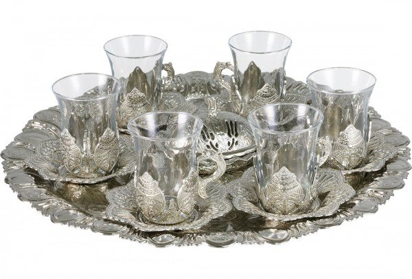 Dekonaz Dekoratif Osmanlı Çay Bardak Seti 21 Parça | Gümüş | HC024