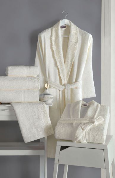 Soley Verona Bambu Dantelli Aile Seti Ekru-Ekru