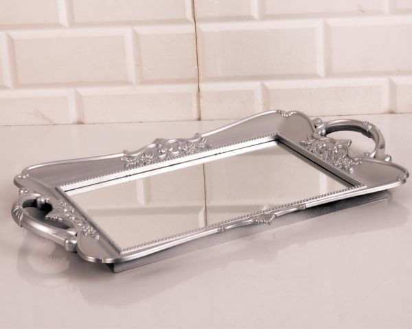 Bayev Polyester Rechteckige große verspiegelte Schale Silber - 300647