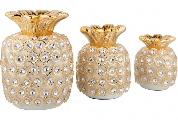 Dekonaz 3'lü Dekoratif Seramik Süs Ananas | Altın | GP-0022-Gold