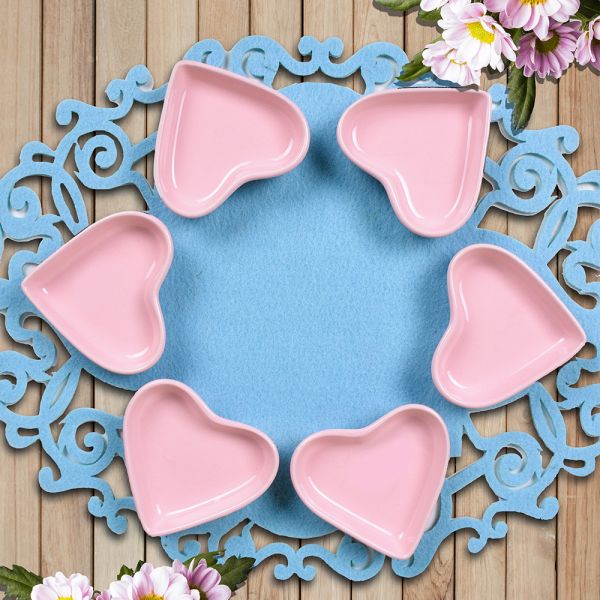 Açık Pembe Kalp Çerezlik 9 Cm 6 Adet | Keramika