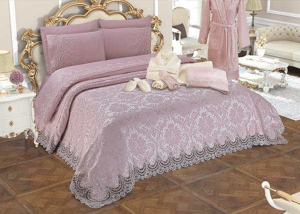 Fransız Güpürlü Queen Çeyiz Paketi 15 Parça - Pudra