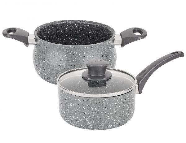 008-01-3 ENSEMBLE DE COTON À CUIRE À CUIRE ENDUITE DE GRANIT GRIS PIÈCE 14CM