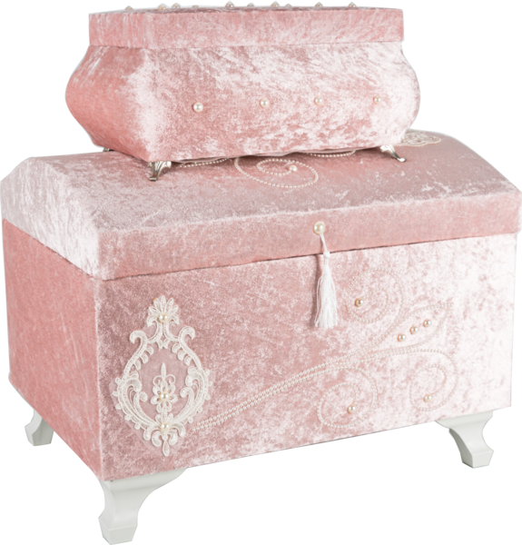 Dekonaz 2'li Süslemeli Çeyiz Sandığı | Pudra | By-sdkast07p