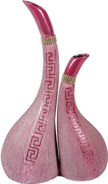 Burcu 2'li Modern Taşlı Dekoratif Vazo - Pembe