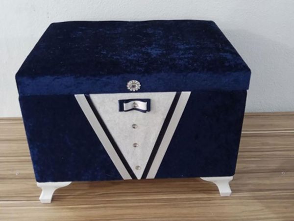 Groom Figured Plain 2 Liter Dowry Chest Navy Blue