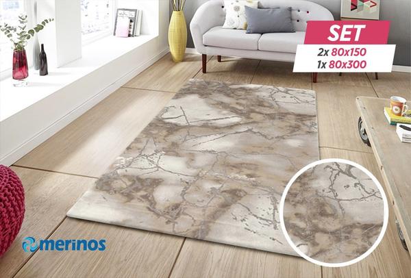 Merinos Craft Modern 3D Halı Seti | 80x150 | 80x300 | Bej