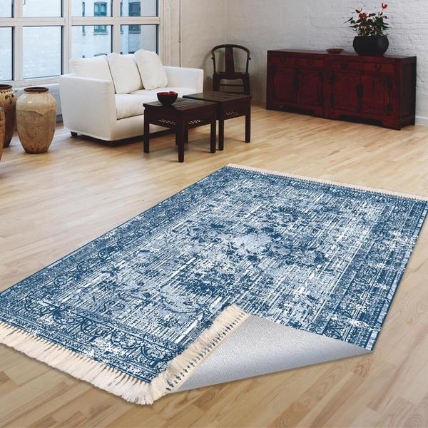 Milano Yıkanabilir Dekoratif Halı Kaymaz Taban | 8mm | Mavi | MLN-HK013-1