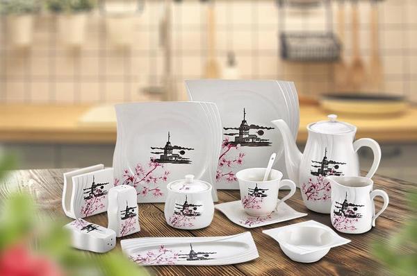 Neva 44 Parça İstanbul Kız Kulesi Desenli Porselen Kahvaltı Takımı | 6 Kişilik