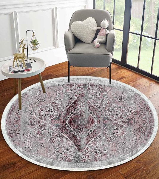 Birkilim Yuvarlak Yıkanabilir Dekoratif Halı İpeksi Kaymaz Taban | MLN-IP-YU-HT-935