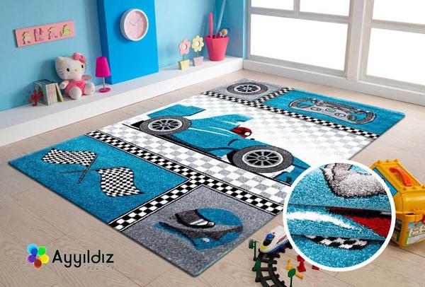 Ayyıldız Kids Formula 1 Çocuk Halısı 100% PP Frise 11mm 2500 gr | Mavi | 460Blue
