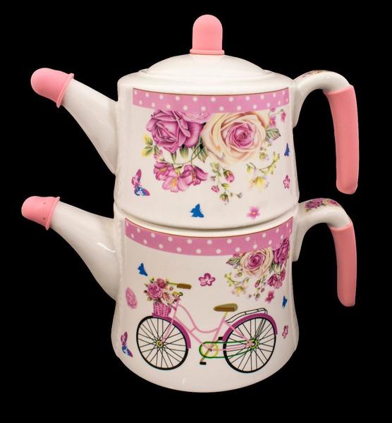 Dematex Butterfly Porzellan Teekocher 2,6 Liter Weiß | Pink PC-5